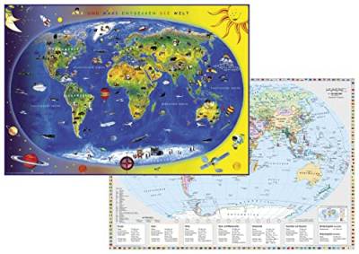 Kinderweltkarte / Staaten der Erde mit Flaggenrand: DUO-Schreibunterlage NEUE AUFLAGE